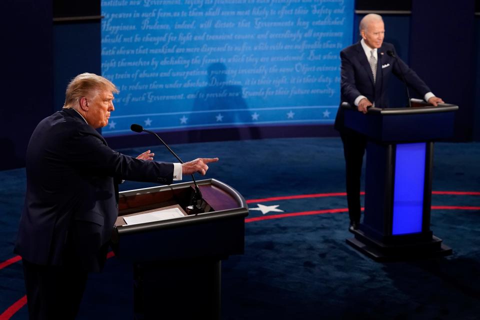 President Donald Trump tangles with former Vice President Joe Biden during their first presidential debate on Sept. 29 in Cleveland.