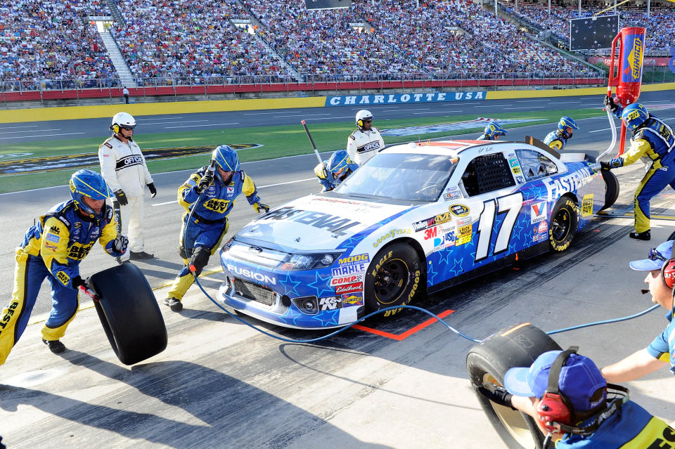 Matt Kenseth, driver of the #17 Fastenal Ford, pits during the NASCAR Sprint Cup Series Coca-Cola 600 at Charlotte Motor Speedway on May 27, 2012 in Concord, North Carolina. (Photo by John Harrelson/Getty Images for NASCAR)