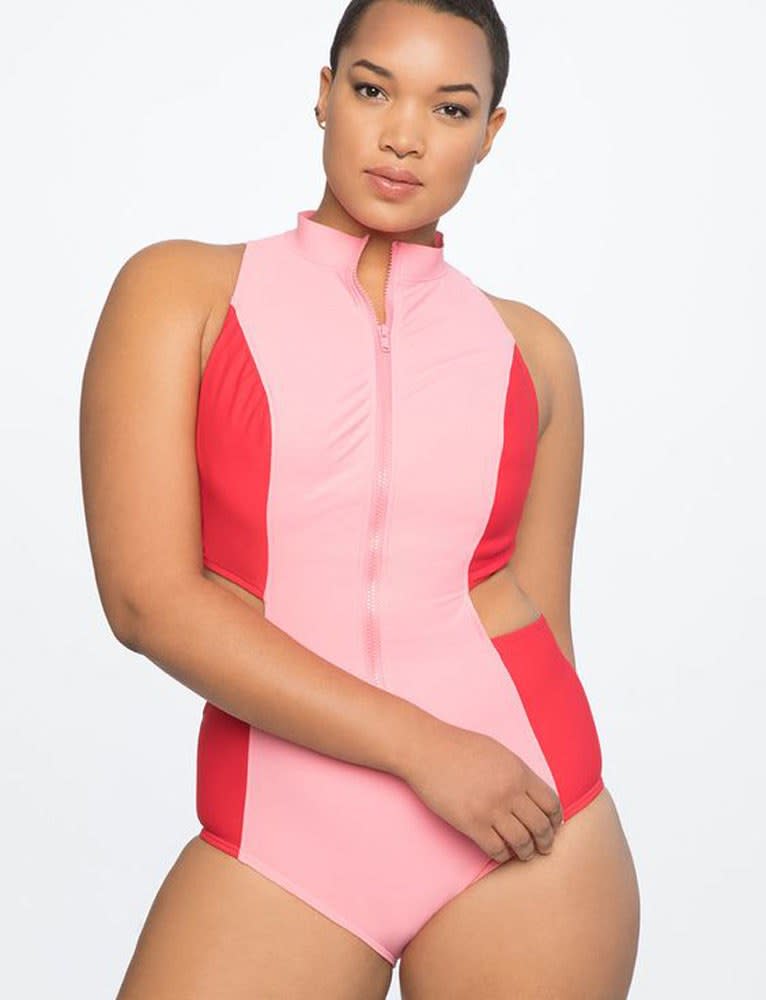 Shop Now: Eloquii Colorblock One Piece Swimsuit, $99.95. eloquii.com.