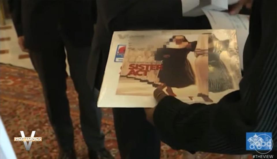 Goldberg handed over some Sister Act merch to Pope Francis (ABC)