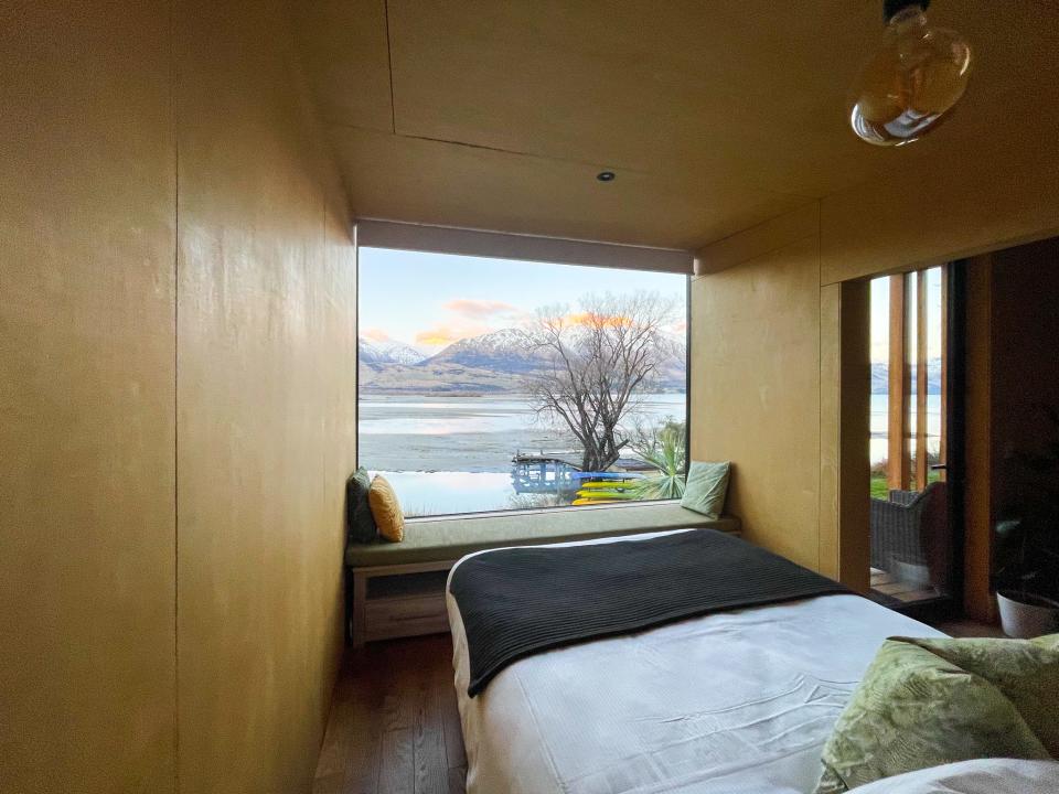 The interior of the tiny home in Kinloch, New Zealand.