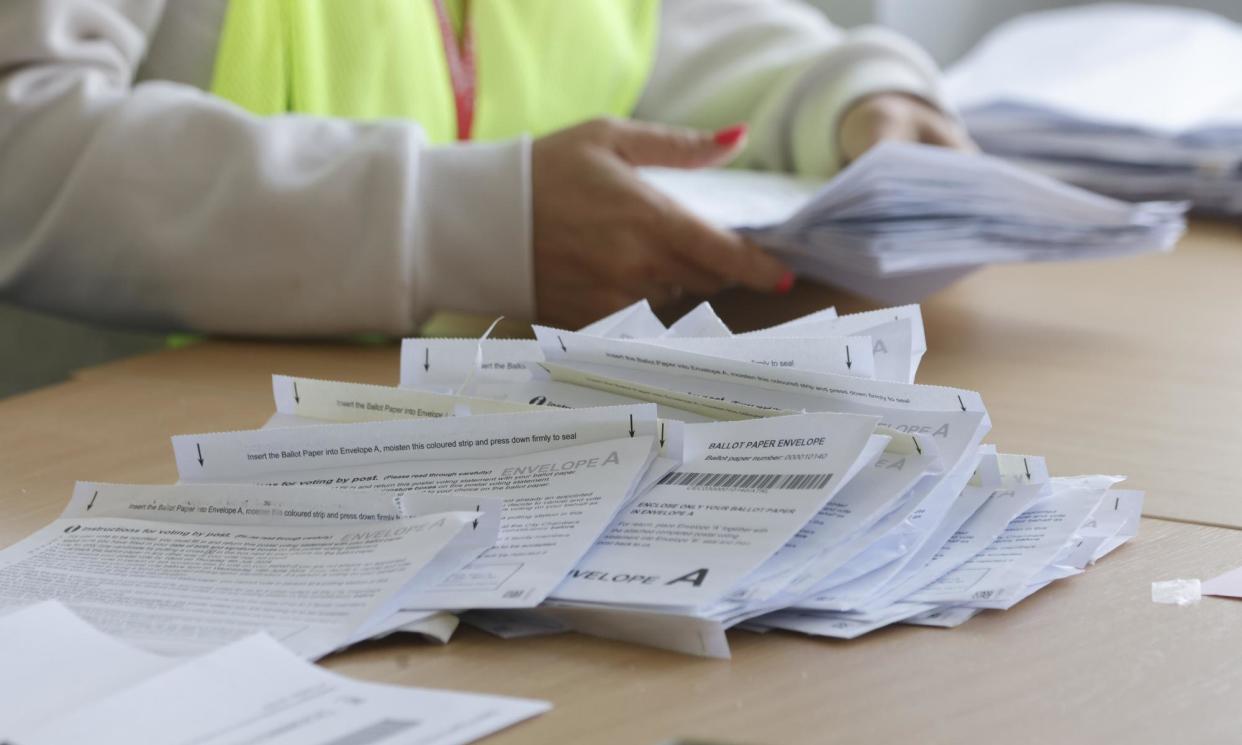 <span>Councils in Scotland and England have set up emergency centres to collect replacement ballot packs.</span><span>Photograph: Murdo MacLeod/The Guardian</span>