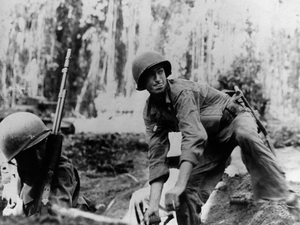 US soldier with hand grenade during Battle of Guadalcanal