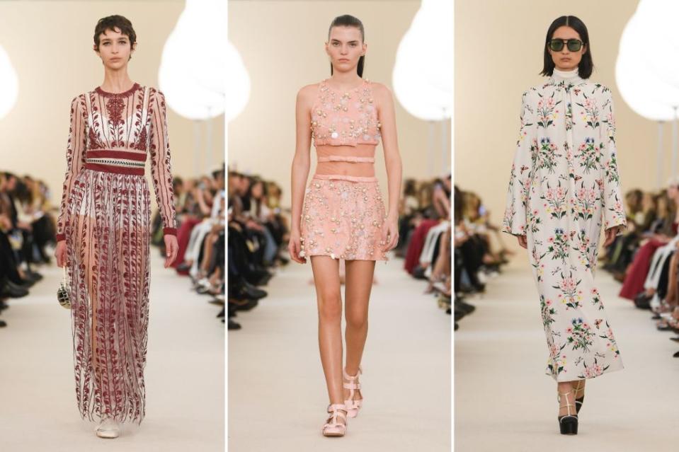 Delicate bows and feminine florals dominated the scene at Giambattista Valli this season. Images: Getty Images