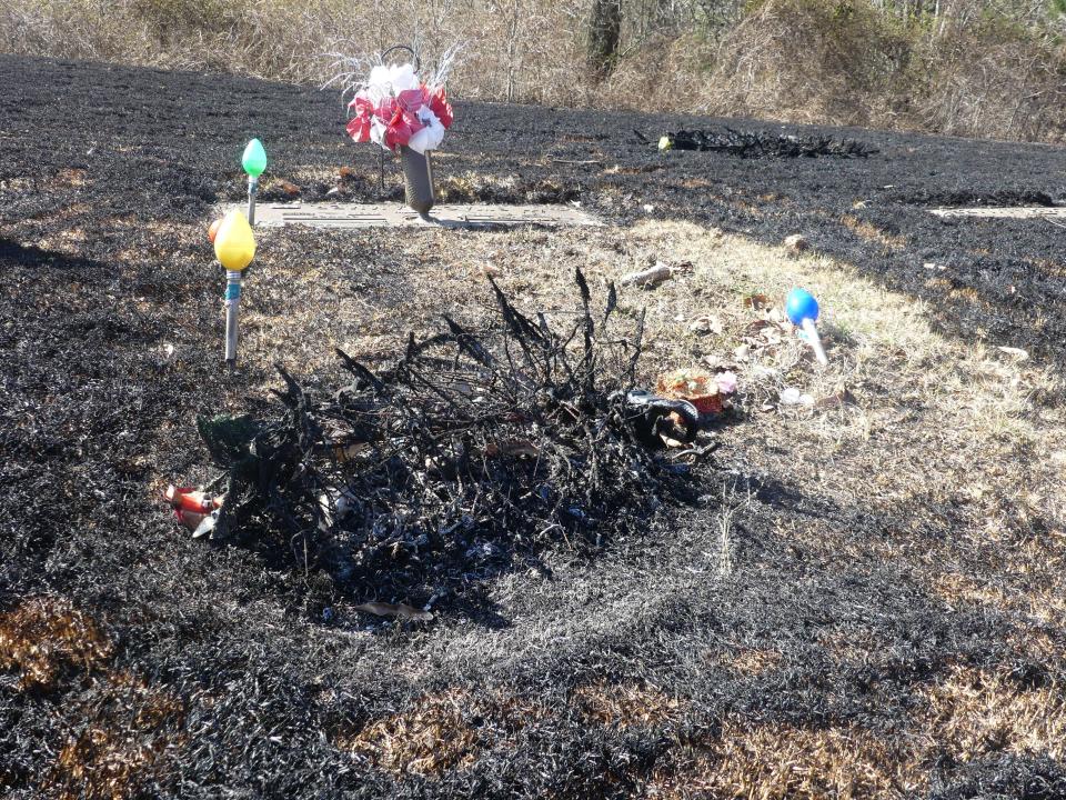 Damage from the propane fire at Floral Hills Memory Gardens in Ross County two days after the incident on March 8, 2023.