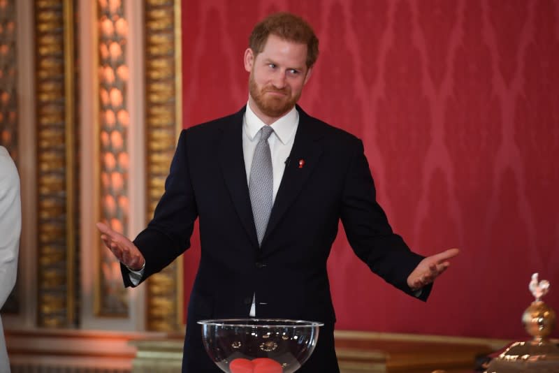 Britain's Prince Harry attends draw for the Rugby League World Cup in London