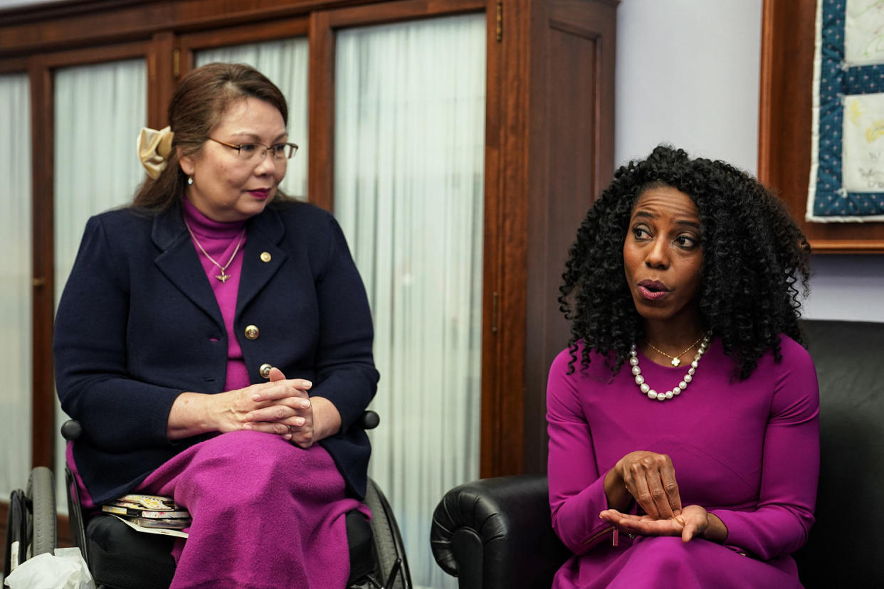 Sen Tammy Duckworth, D-Ill., and Dr. Amanda Adeleye  (Frank Thorp V / NBC News)