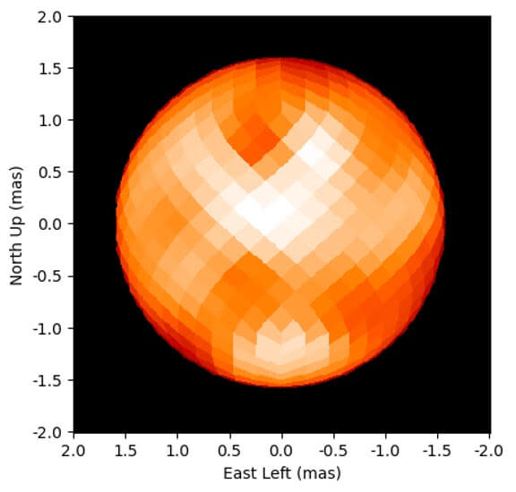 Diagram of an orange pixelated star with some darker sections.