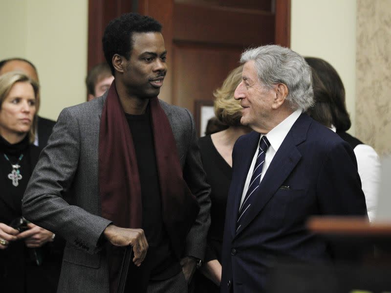 Entertainer Chris Rock and singer Tony Bennett are pictured at an event to call on congress to back President Barack Obama's plan to reduce gun violence, on Capitol Hill in Washington
