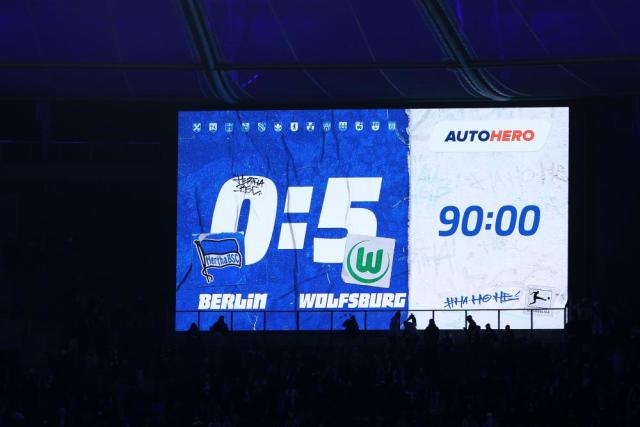 The Olympiastadion’s big screen at the end of the game.