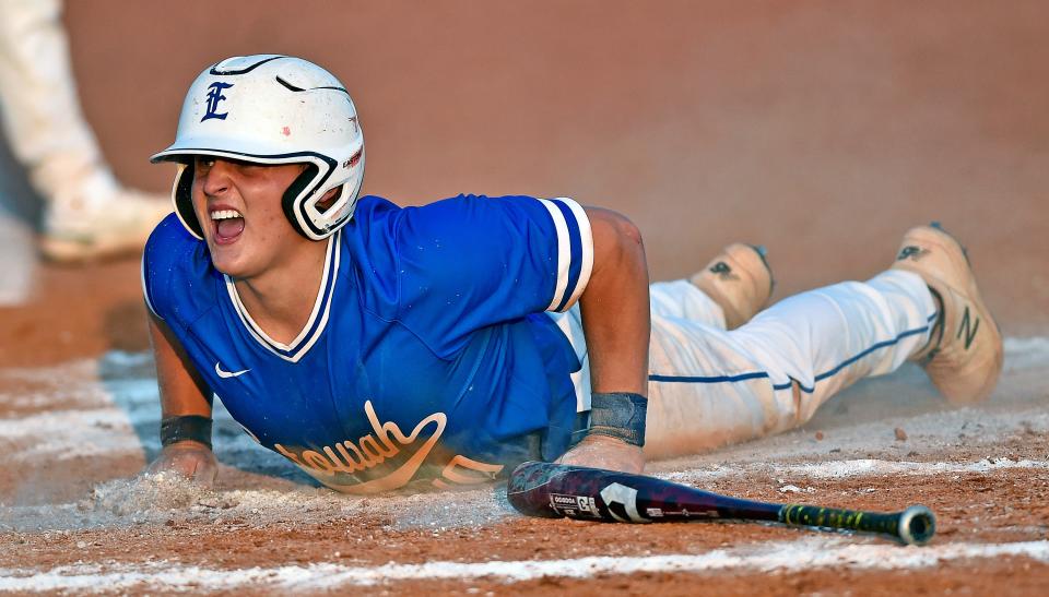 Etowah's Briggs Freeman scores the go-ahead against Hamilton during the semifinals of the 4A high school baseball playoffs in Attalla, Alabama May 11, 2022. Etowah came back after being down by four to win 5-4 in the first game. (Dave Hyatt: The Gadsden Times)