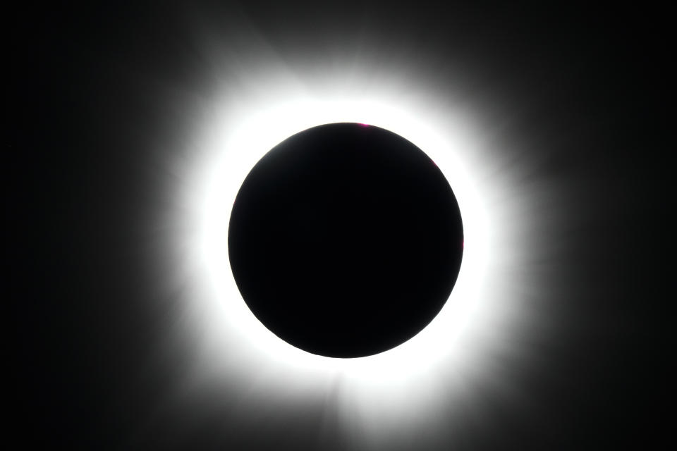 A total solar eclipse is seen from Arlington, Texas, April 8, 2024. (AP Photo/Julio Cortez)