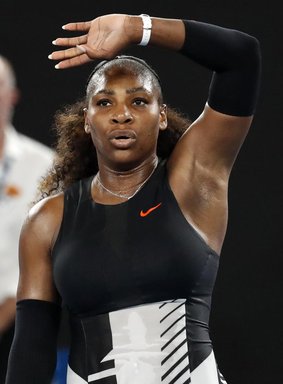 United States' Serena Williams waves to the crowd after defeating Lucie Safarova of the Czech Republic in their second round match at the Australian Open tennis championships in Melbourne, Australia, Thursday, Jan. 19, 2017. (AP Photo/Kin Cheung)