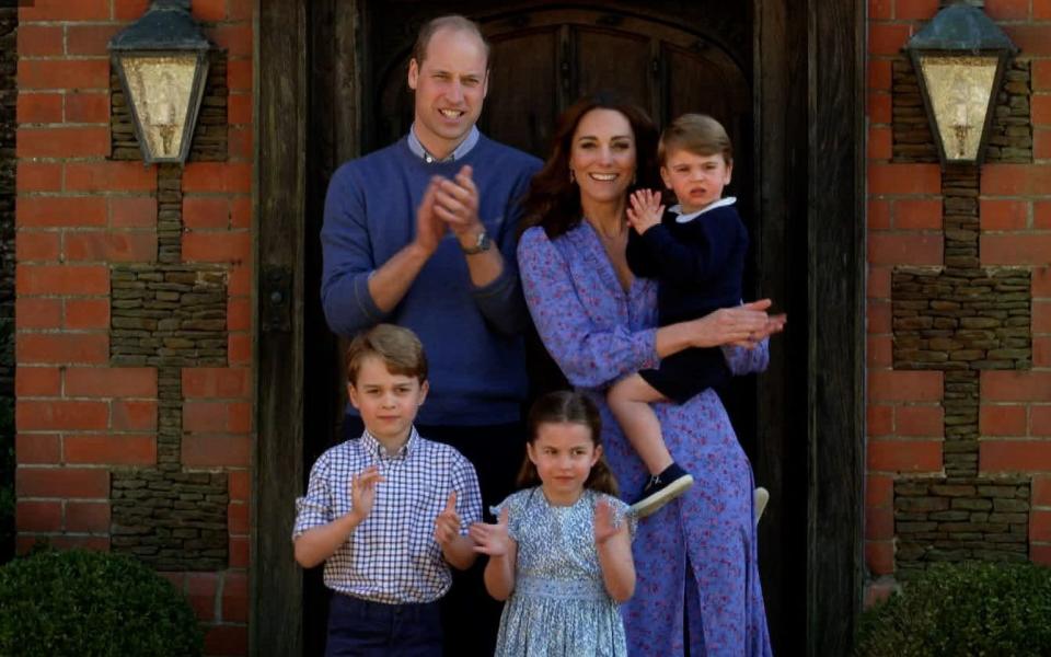 William, Kate and the children clapping for the NHS at Anmer Hall, Norfolk during the BBC Big Night Out - BBC