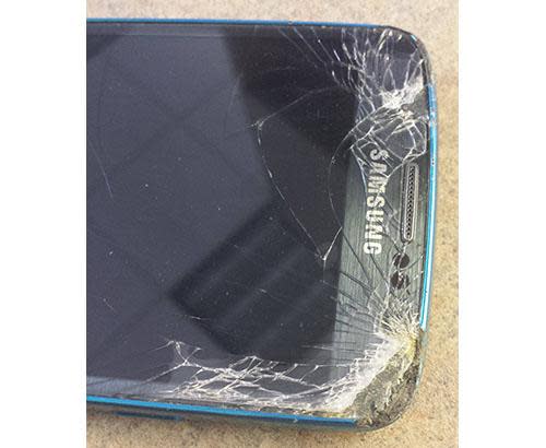 Samsung phone after being struck by lawn mower