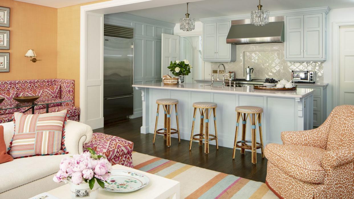 fresh shades of apricot and aqua awaken a ground floor kitchen and breakfast room