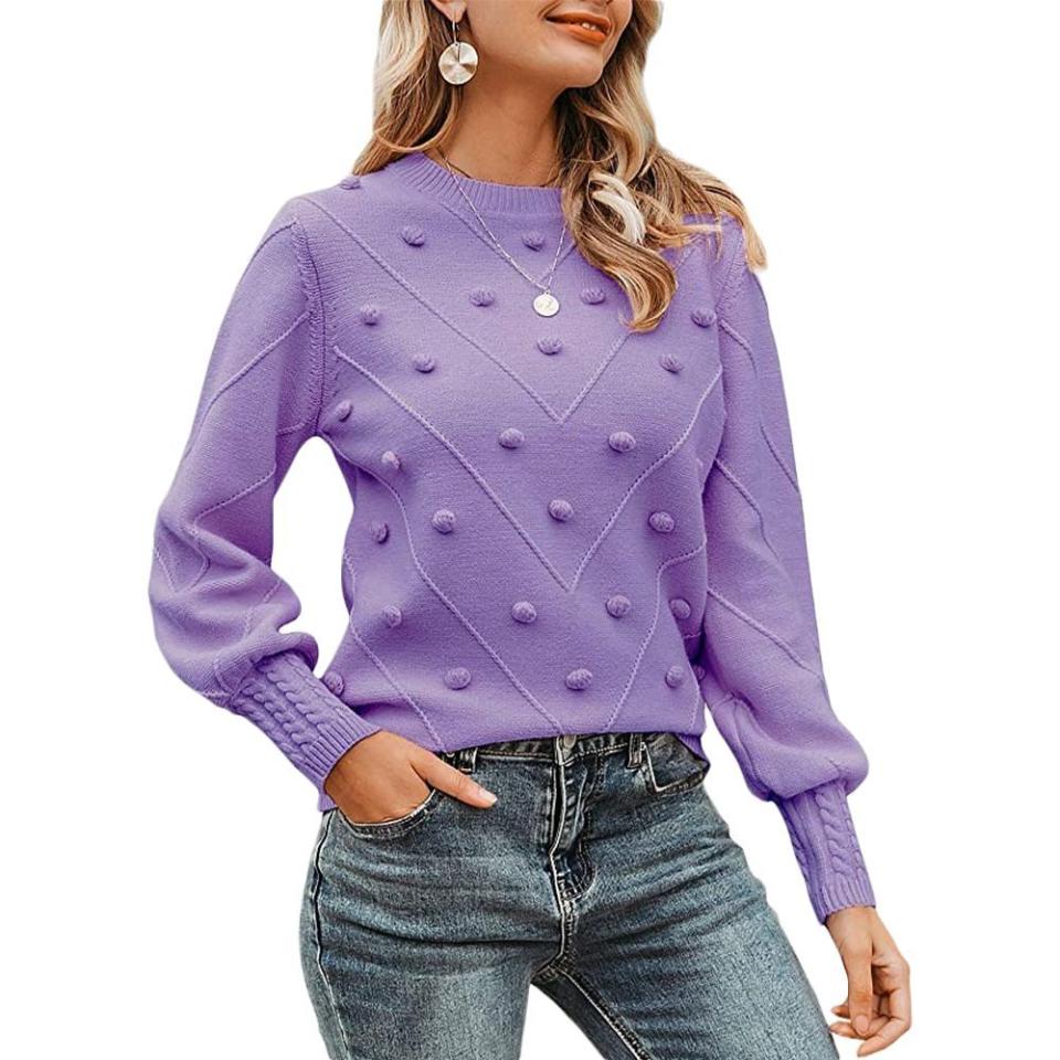 13) Lantern-Sleeve Pullover Sweater