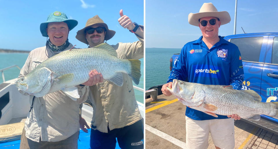 Million Dollar Fish competition winner fisherman James McWilliam  with his winning barramundi. 