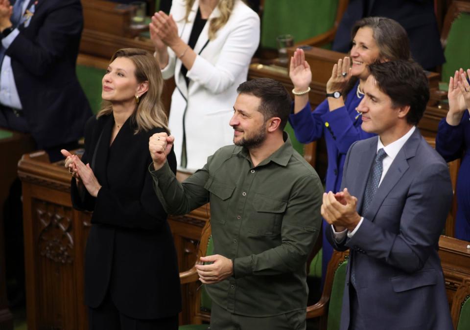 Volodymyr Zelensky and Justin Trudeau join a standing ovation for the Nazi veteran (AP)