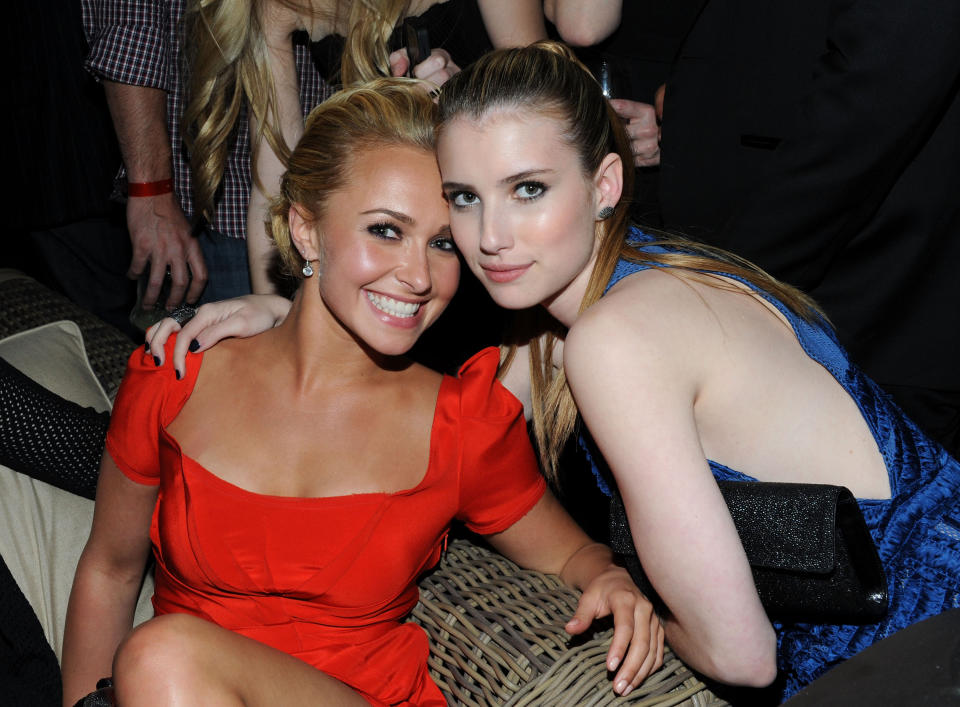 Actresses Hayden Panettiere (L) and Emma Roberts attend the 