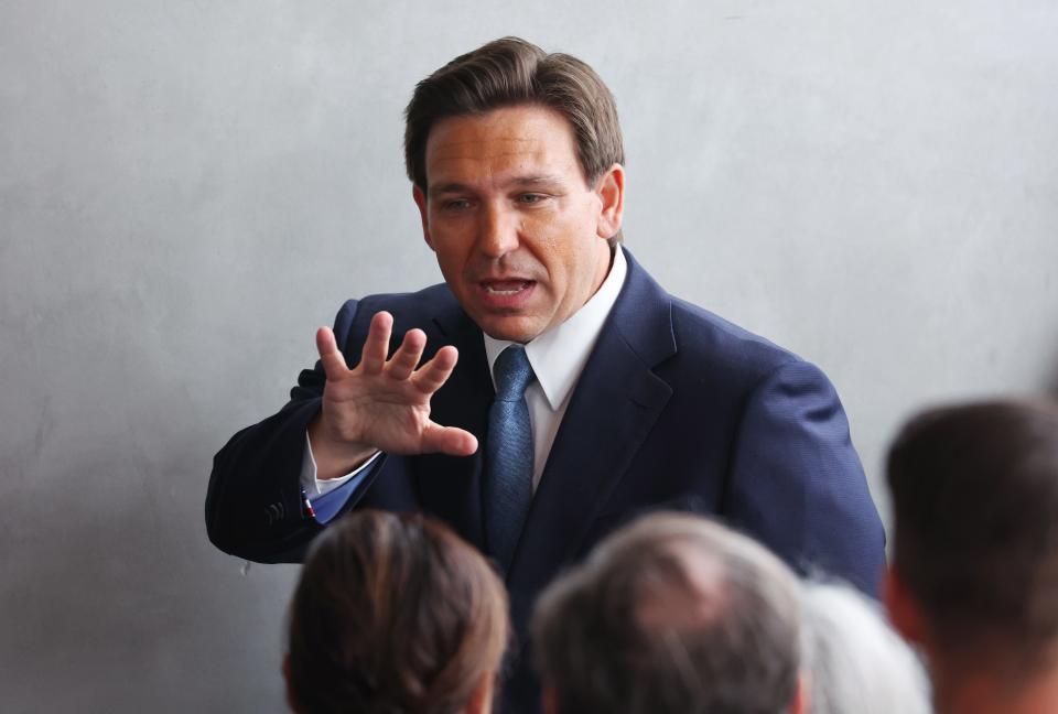 Florida Gov. Ron DeSantis waves to the crowd after speaking at the Ronald Reagan Presidential Library on March 5, 2023, in Simi Valley, Calif.