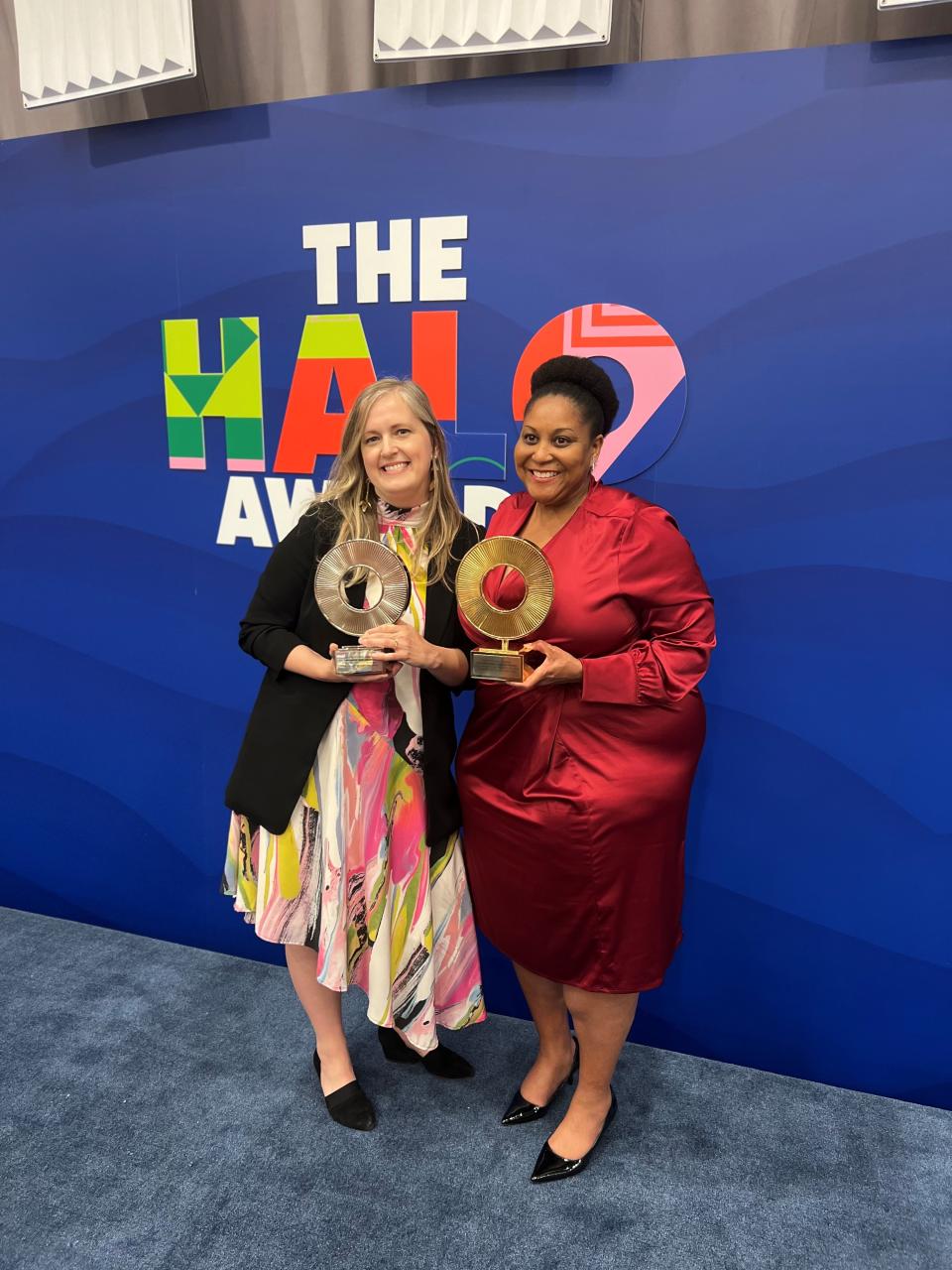 LaSandra Boykin, CSX Director of Community Investment (right) and Sarah Bencic, Wounded Warrior Project Corporate Partnerships Specialist (left) accepted the Gold award at Engage for Good's 22nd Annual Halo Awards ceremony in Minneapolis, MN.