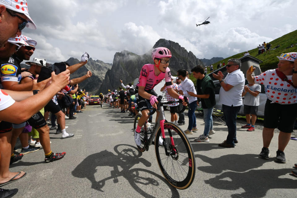 CAUTERETSCAMBASQUE FRANCE  JULY 06 Neilson Powless of The United States and Team EF EducationEasyPost competes in the chase group climbing the Col du Tourmalet 2115m during the stage six of the 110th Tour de France 2023 a 1449km stage from Tarbes to CauteretsCambasque 1355m  UCIWT  on July 06 2023 in  CauteretsCambasque France Photo by Tim de WaeleGetty Images