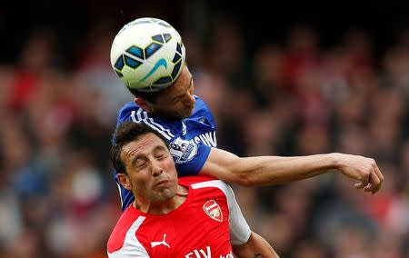 Football - Arsenal v Chelsea - Barclays Premier League - Emirates Stadium - 26/4/15 Arsenal's Santi Cazorla in action with Chelsea's Nemanja Matic. Action Images via Reuters / John Sibley