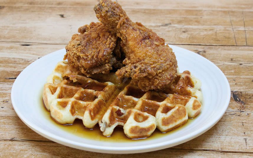 Lockhart's southern fried chicken and rice batter waffles