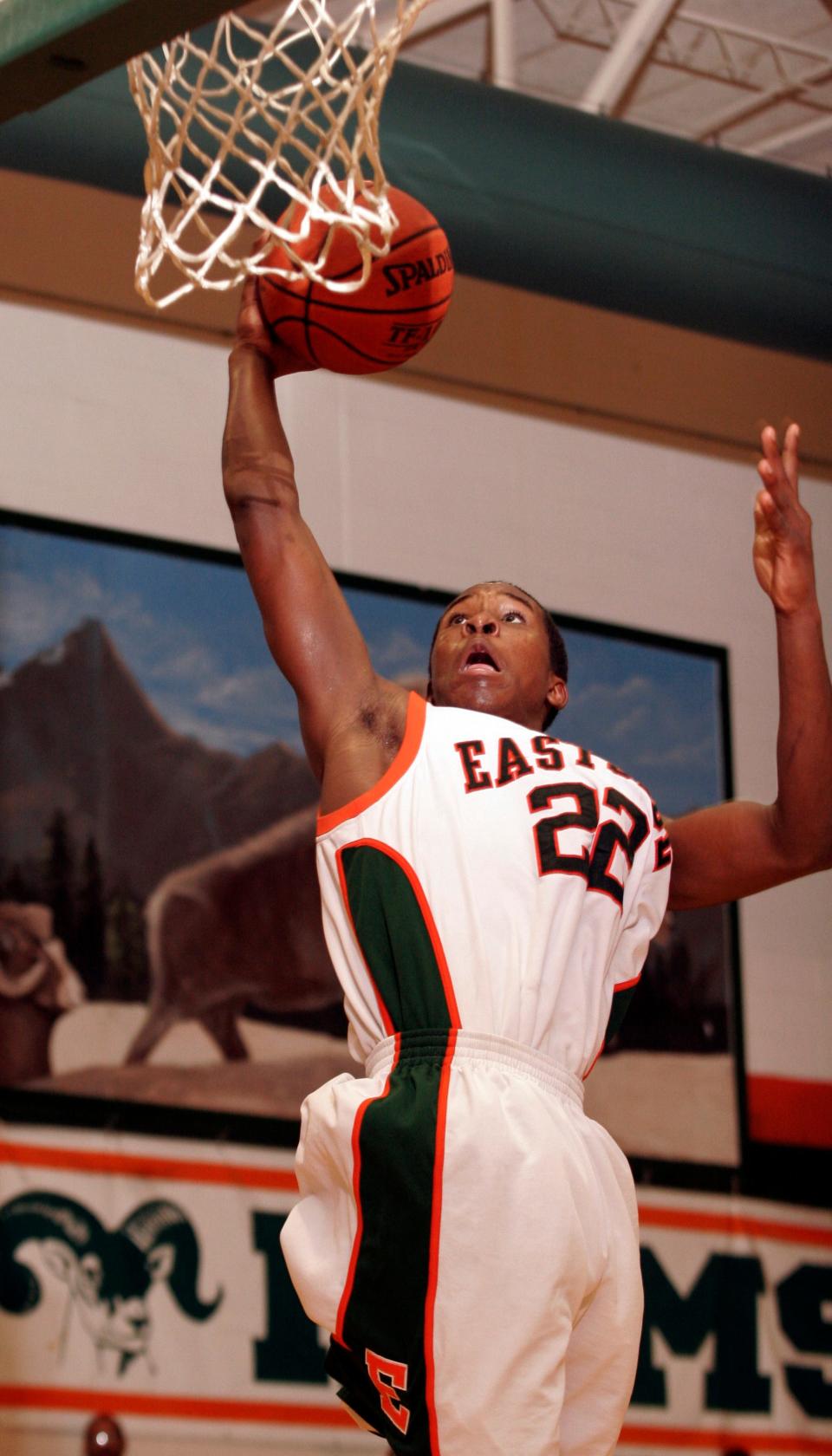 The late Dante Anderson is shown going to the hoop during his playing days at Eastside High School. He is the namesake of the annual Dante Anderson Memorial Invitational organized by FloridaProspects.com and held at Eastside High School. This year's invitational was held Saturday.
(Credit: Gainesville Sun file photo by Alexander Cohn.)