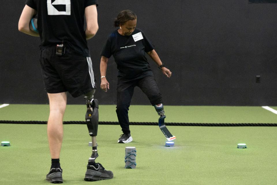 Sharon Clarke during a tryout of a Levitate prosthesis at D1 Training in Upper Saddle River on Saturday, April 22.