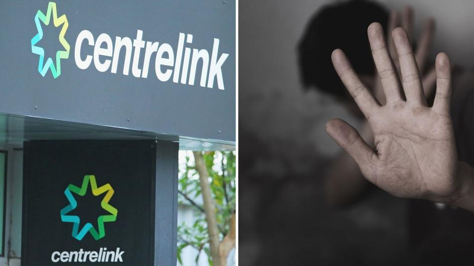 Image of Centrelink with shadowy image of someone's hand