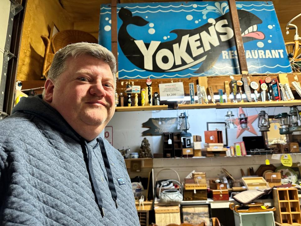 Local picker Chris Cameron put up a sign from the iconic Yoken's Restaurant he said is a find for people interested in Seacoast history.
