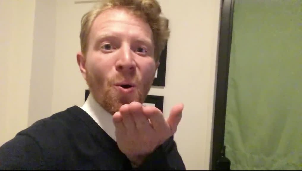 Ryan Creamer blowing a kiss in &ldquo;I Blow You a Platonic Kiss.&rdquo; (Photo: Screenshot from Ryan Creamer’s Pornhub account)