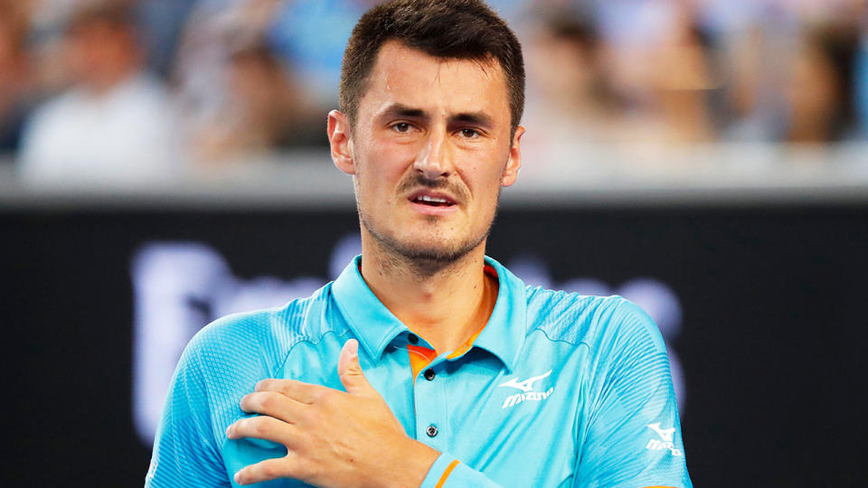 Bernard Tomic is pictured on court at the Australian Open.