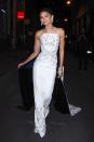 <p>Zendaya was the ultimate show-off (in a good way) wearing a slinky white dress with an impressive train.<br><i>[Photo: Rex]</i> </p>