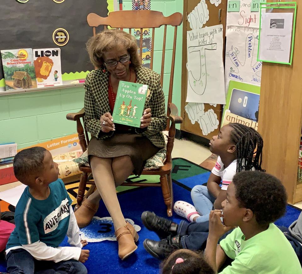 FILE - Richmond County School Board member Patsy Scott reading “Ten Apples Up On Top!” by Dr. Seuss to a kindergarten class at Glenn Hills Elementary. This is one of multiple schools that would be closed in the near future under Richmond County School System's tentative Comprehensive Facilities Plan.