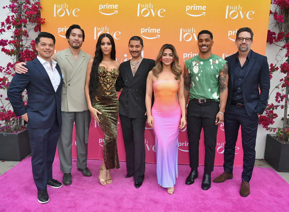 Vincent Rodriguez III, Desmond Chiam, Isis King, Mark Indelicato, Emeraude Toubia, Rome Flynn and Todd Grinnell attend Prime Video's Influencer Cocktail Party and Screening for With Love Season 2 at Candela La Brea on May 23, 2023 in Los Angeles, California.