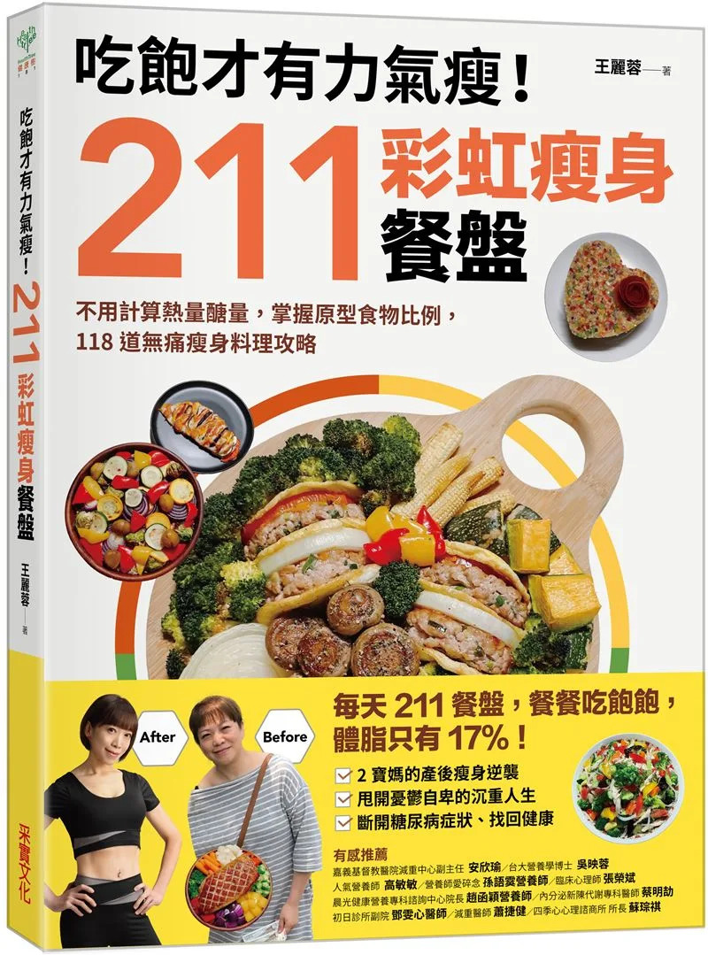 《吃飽才有力氣瘦！211彩虹瘦身餐盤：不用計算熱量醣量，掌握原型食物比例，118道無痛瘦身料理攻略》。（圖／采實文化提供）