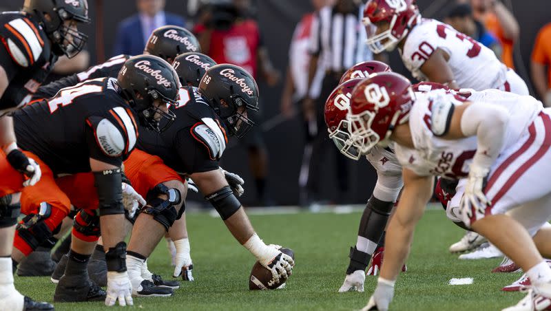 Oklahoma State lines up against Oklahoma during a game Saturday, Nov. 4, 2023, in Stillwater, Okla.