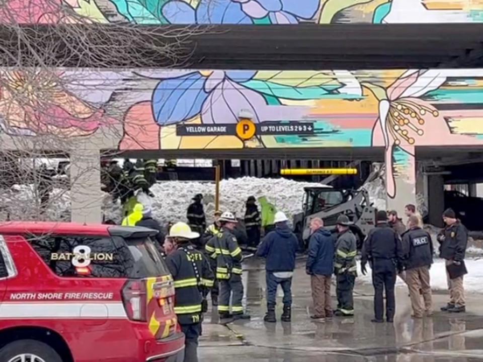 A garage partially collapsed in Wisconsin (Screenshot / Twitter / Evan Casey)