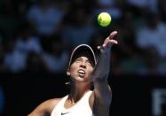 Tennis - Australian Open - Rod Laver Arena, Melbourne, Australia, January 22, 2018. Madison Keys of the U.S. serves during her match against Caroline Garcia of France. REUTERS/Edgar Su