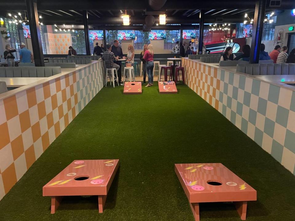 The cornhole setup inside Bar Rec, which opened in Westport in October. Owner Brett Allred is planning a similar concept at the former Johnny Kaw’s at 7439 Broadway.