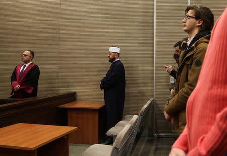 The Basic Court of Pristina delivers a verdict against the imam of the grand mosque Shefqet Krasniqi, who was indicted of influencing young Kosovars into joining radical Islamic groups through his lectures, in Pristina, Kosovo March 23, 2018. REUTERS/Hazir Reka