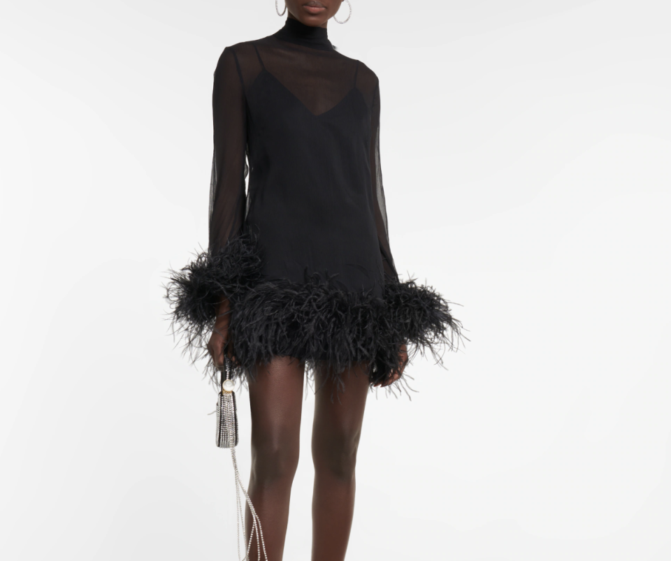 A photo of Taller Marmo Feather-trimmed minidress. (PHOTO: MyTheresa)