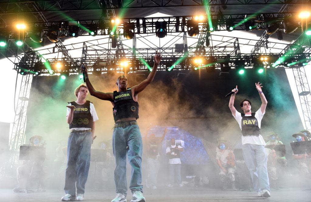 (L-R) Russell Boring aka JOBA, Ameer Vann and Matt Champion of Brockhampton perform onstage during the 2018 Coachella Valley Music And Arts Festival at the Empire Polo Field on April 21, 2018 in Indio, California: (Matt Cowan/Getty)