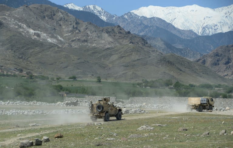 The US army on patrol after the dropping of the "Mother Of All Bomns" on Islamic State group positions in Nangarhar, Afghanistan