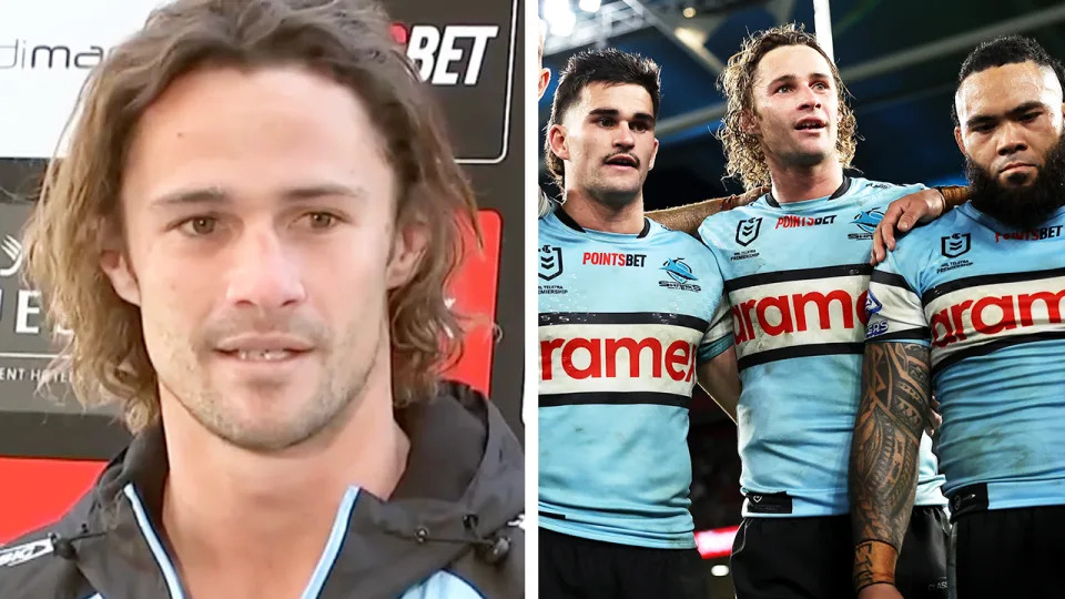 Nicho Hynes (pictured) has been called out for a downbeat interview ahead of the clash against the Cowboys after calls for the halfback should be dropped. (Images: Fox Sports/Getty Images)