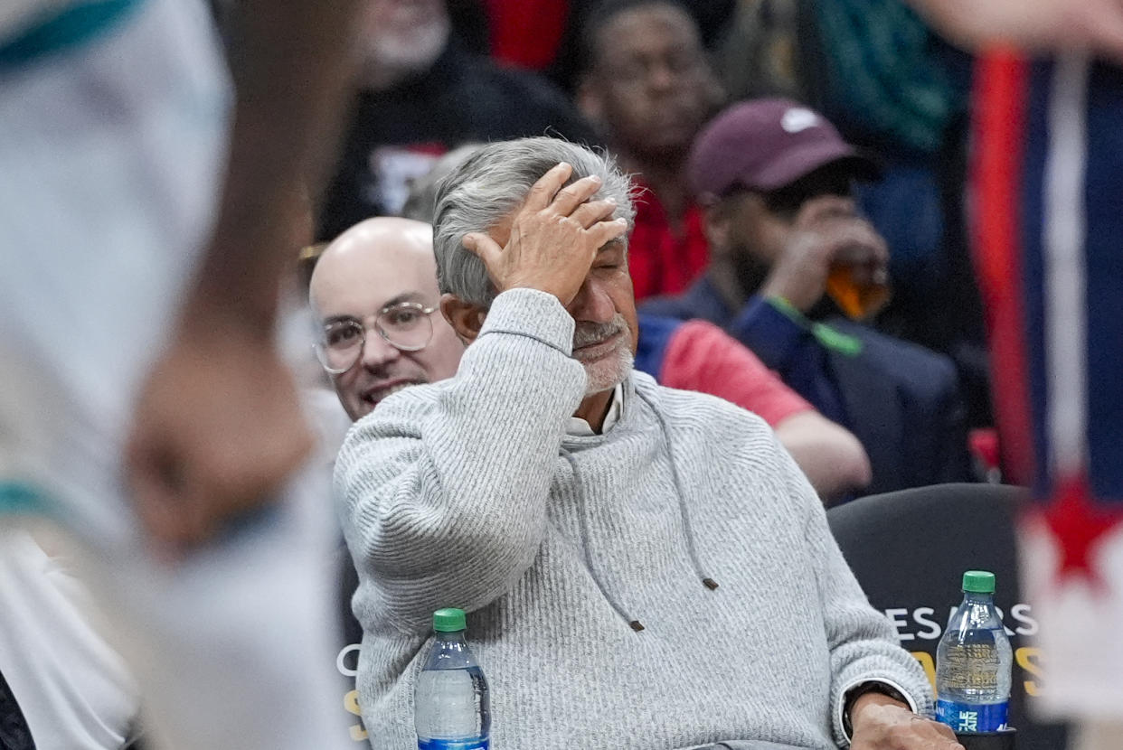 Washington Wizards owner Ted Leonsis sits during the second half of an NBA basketball game between the Washington Wizards and the Charlotte Hornets, Friday, March 8, 2024, in Washington. The Wizards won 112-100. (AP Photo/Alex Brandon)