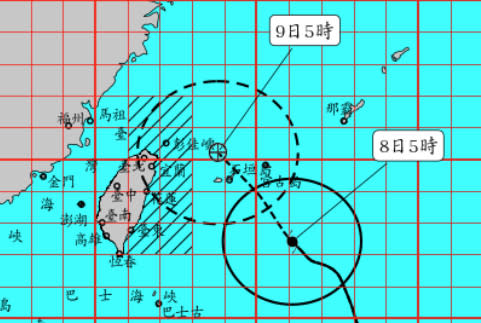 中颱利奇馬過去3小時強度略為增強已達中颱上限，恐發展成為強颱，氣象局預計在上午8時30分發布陸上颱風警報。（圖片來源：中央氣象局，下同）